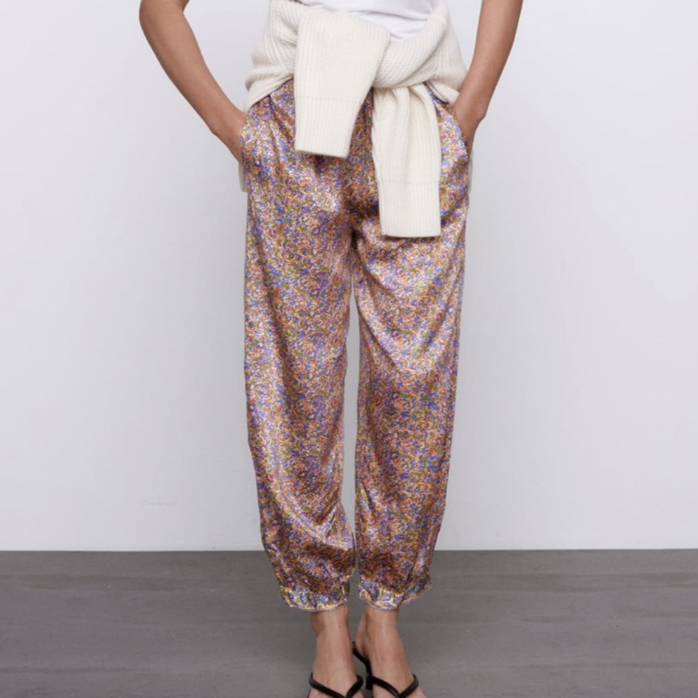 ZARA silky flowy printed pants